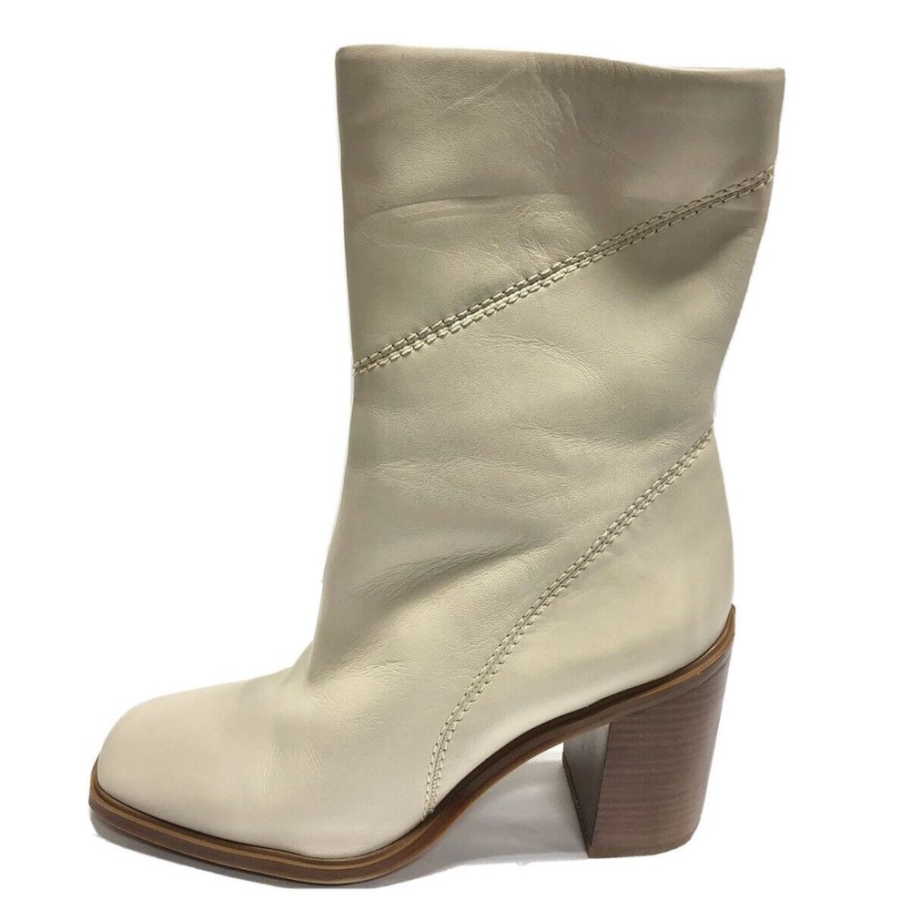 Franco Sarto Cream Leather Block Heel Ankle Boots